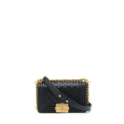 Chanel Small Boy Bag Caviar Black Brushed GHW (Microchip)