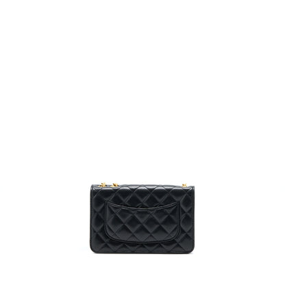 Chanel 22K Gold Pillar Wallet On Chain Lambskin Black Brushed GHW(Microchip)