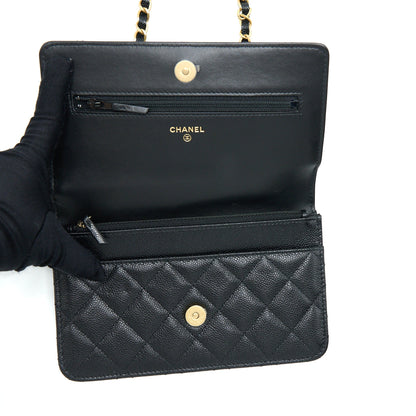 Chanel Letter Top Handle Wallet On Chain Caviar Black GHW (Microchip)