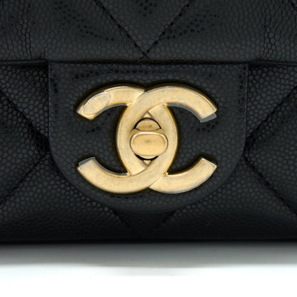 Chanel 22A Mini Square Flap Bag Caviar Black Brushed GHW (Microchip)