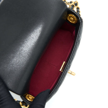 Chanel 22A Mini Square Flap Bag Caviar Black Brushed GHW (Microchip)