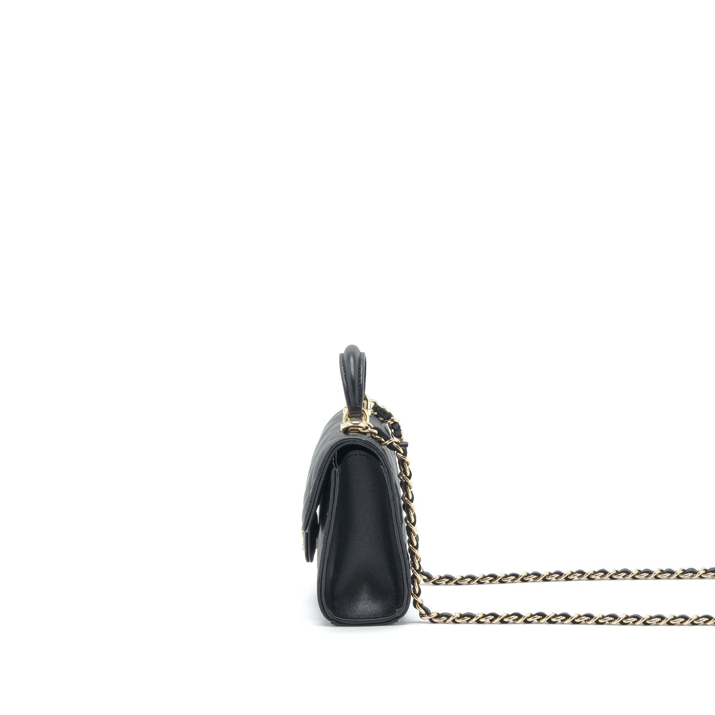 Chanel 22P Top Handle Mini Flap Bag With Chain Lambskin Black LGHW