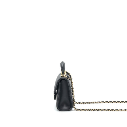 Chanel 22P Top Handle Mini Flap Bag With Chain Lambskin Black LGHW