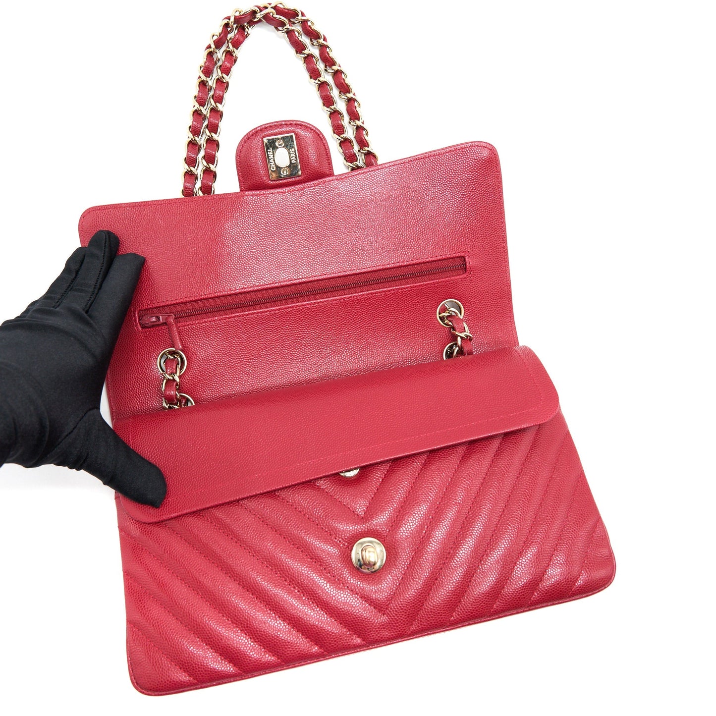 Chanel Medium Classic Double Flap caviar Raspberry Red with LGHW