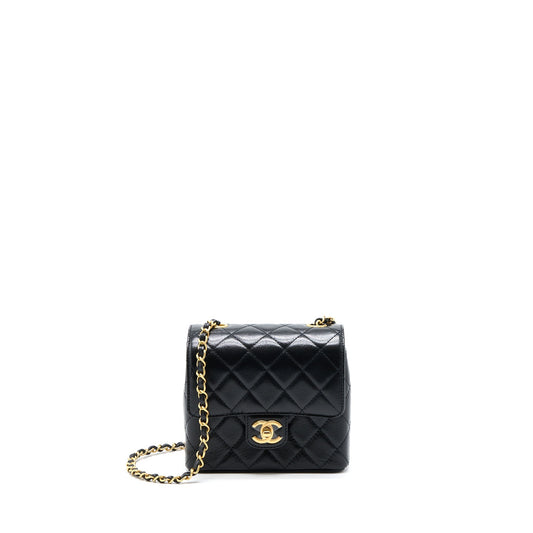 Chanel 22K Retro Classic New Mini Square Flap Bag Goatskin Black GHW(Microchip)