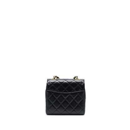 Chanel 22K Retro Classic New Mini Square Flap Bag Goatskin Black GHW(Microchip)