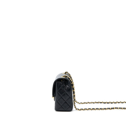 Chanel 22K Retro Classic New Mini Square Flap Bag Goatskin Black GHW(Microchip)