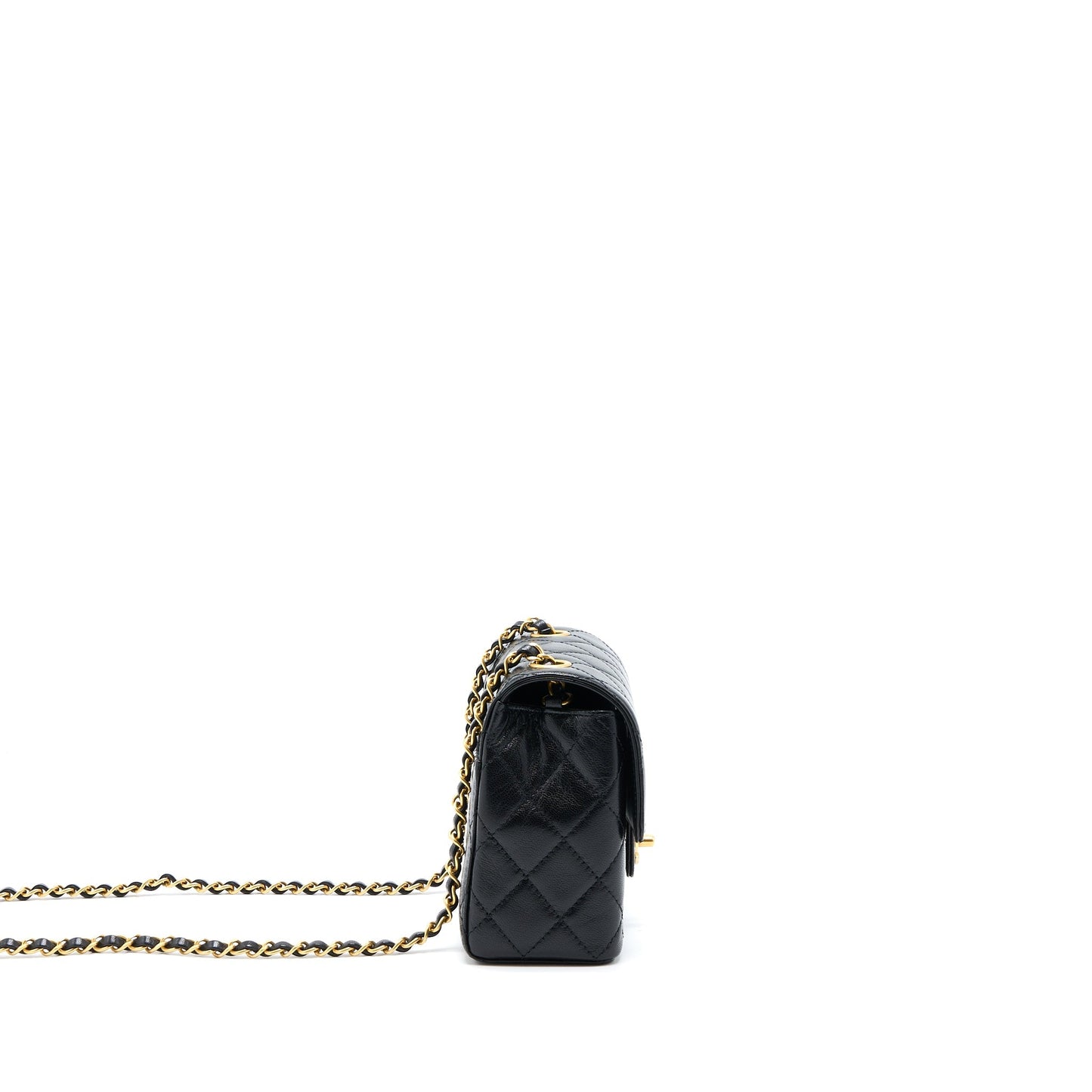 Chanel 22K Retro Classic New Mini Square Flap Bag Goatskin Black GHW(Microchip)