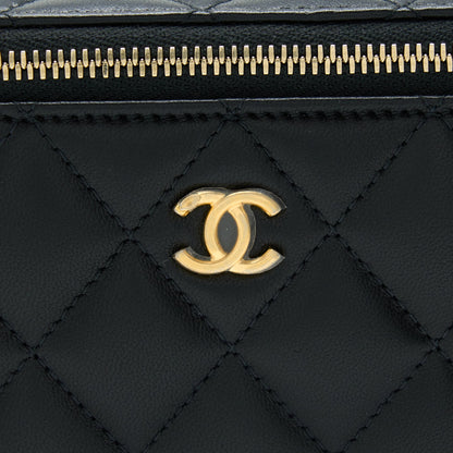 Chanel 22A Pearl Crush Long Vanity With Chain Lambskin Black GHW