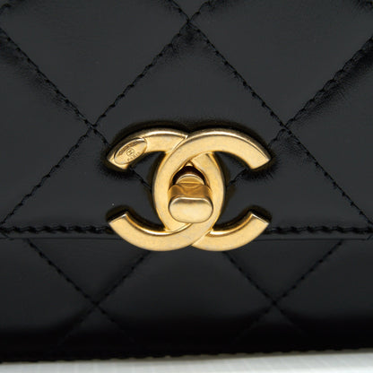 Chanel 21A Gold Crush Mini Flap Bag Calfskin Black GHW
