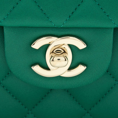 Chanel Small Classic Double Flap Bag Lambskin Green LGHW(Microchip)