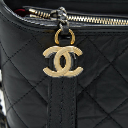 Chanel Small Gabrielle Hobo Bag Calfskin Black With Multicolour Hardware (Microchip)