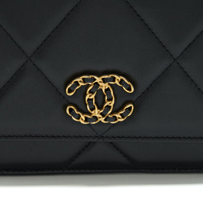 Chanel 19 Wallet On Chain Lambskin Black With Multicolour Hardware (Microchip)