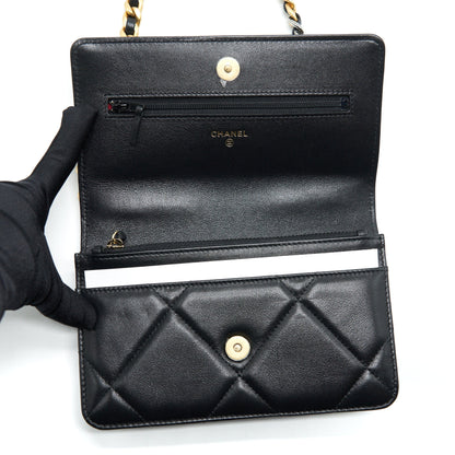Chanel 19 Wallet On Chain Lambskin Black With Multicolour Hardware (Microchip)