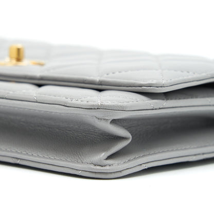 Chanel Pearl Crush Wallet On Chain Lambskin Grey Brushed GHW (Microchip)