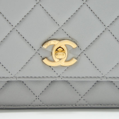 Chanel Pearl Crush Wallet On Chain Lambskin Grey Brushed GHW (Microchip)
