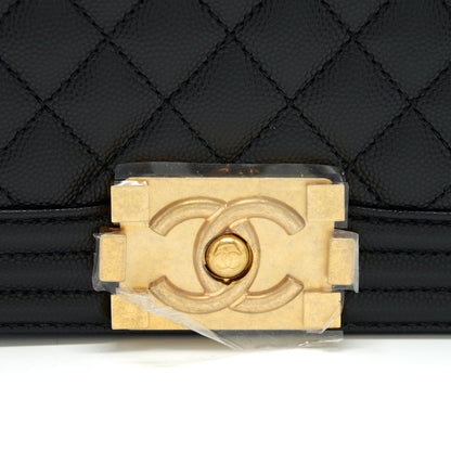 Chanel Small Boy Bag Caviar Black Brushed GHW (Microchip)