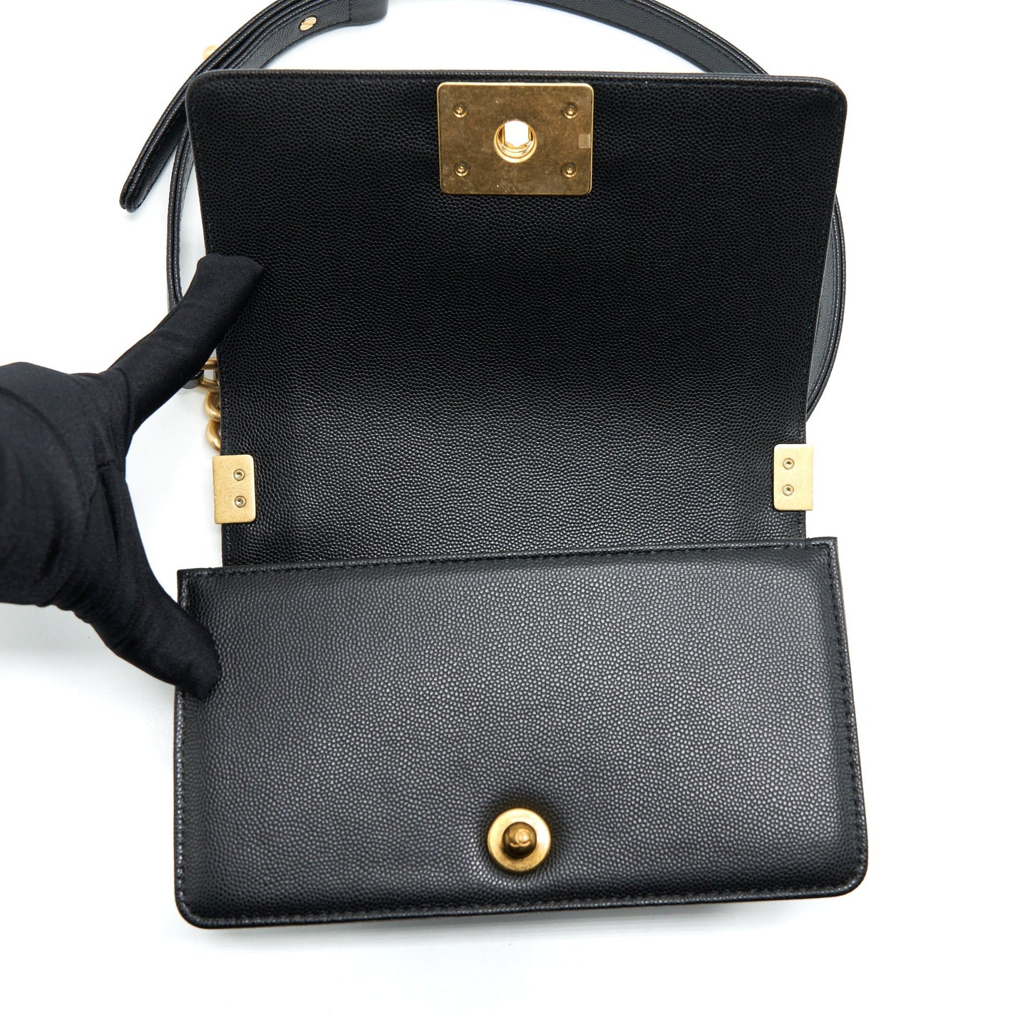Chanel Small Boy Bag Caviar Black Brushed GHW (Microchip)