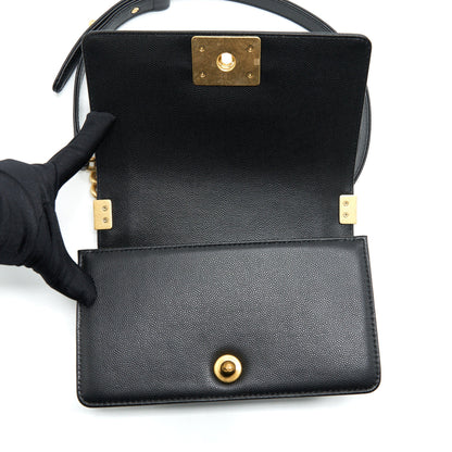 Chanel Small Boy Bag Caviar Black Brushed GHW (Microchip)