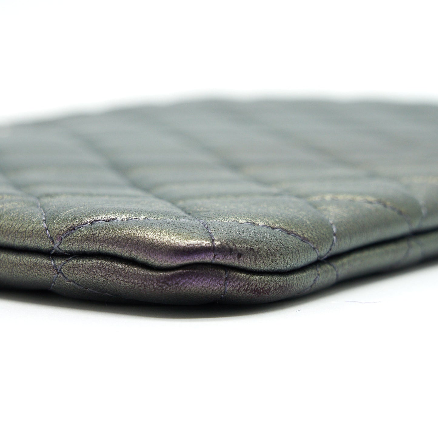 Chanel Quilted Leather Clutch Bag in Metallic Purple