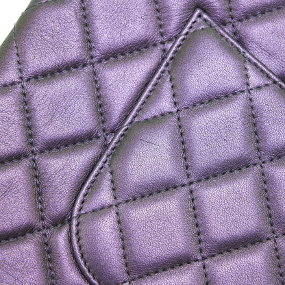 Chanel Quilted Leather Clutch Bag in Metallic Purple