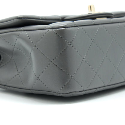 Chanel 22A Top Handle Mini Rectangular Flap Bag Lambskin Grey LGHW (Microchip)
