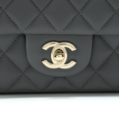 Chanel 22A Top Handle Mini Rectangular Flap Bag Lambskin Grey LGHW (Microchip)