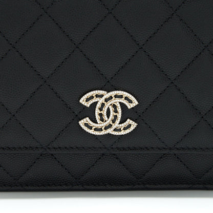 Chanel 22S Detailed Logo Wallet On Chain Caviar Black LGHW