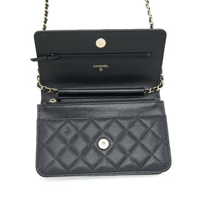 Chanel 22S Detailed Logo Wallet On Chain Caviar Black LGHW