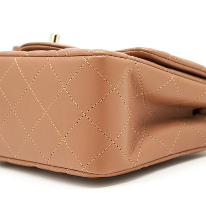 Chanel 22S Mini Square Flap Bag Lambskin Caramel LGHW (Microchip)