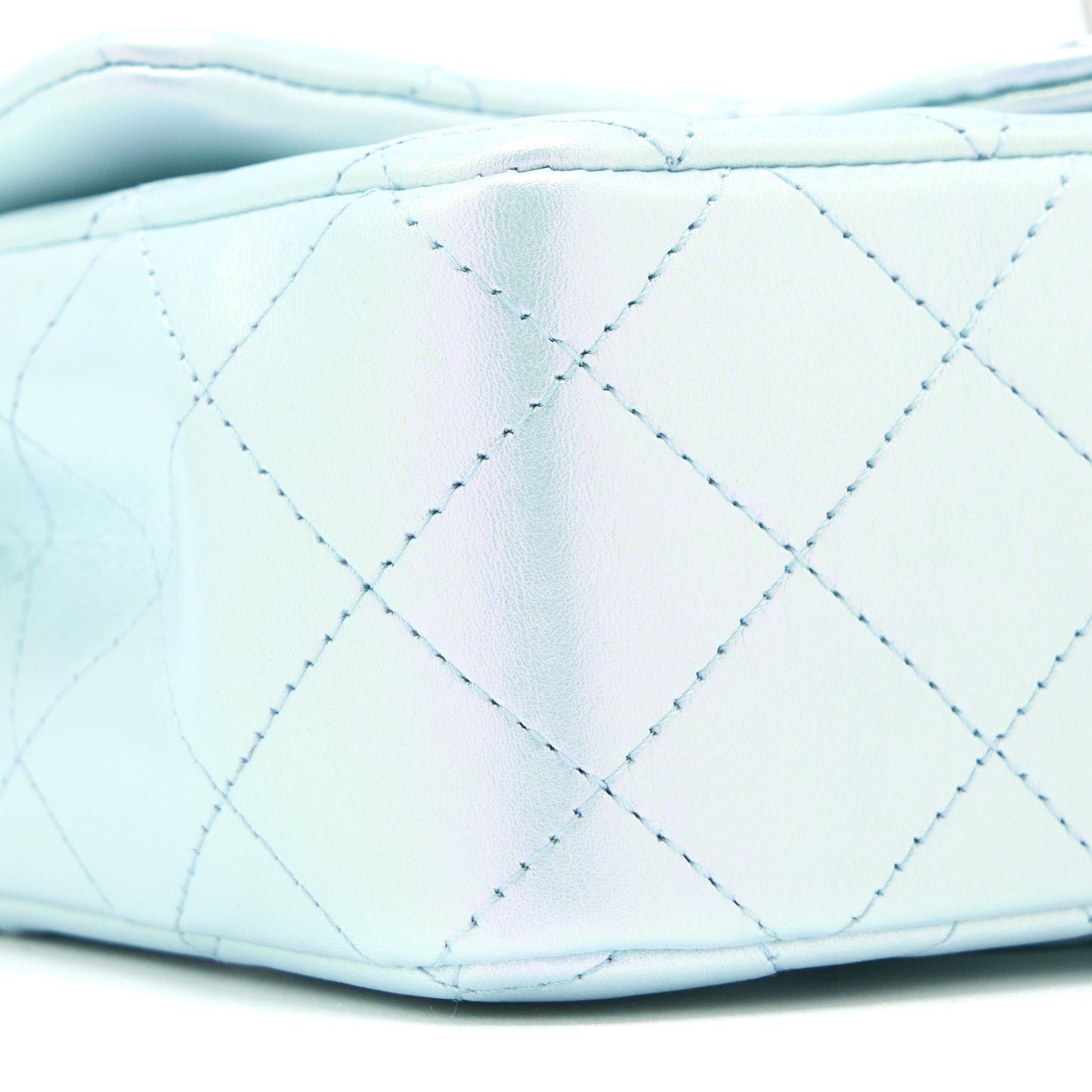 Chanel 21K Mini Rectangular Flap Bag Calfskin Iridescent Light Blue SHW (Microchip)