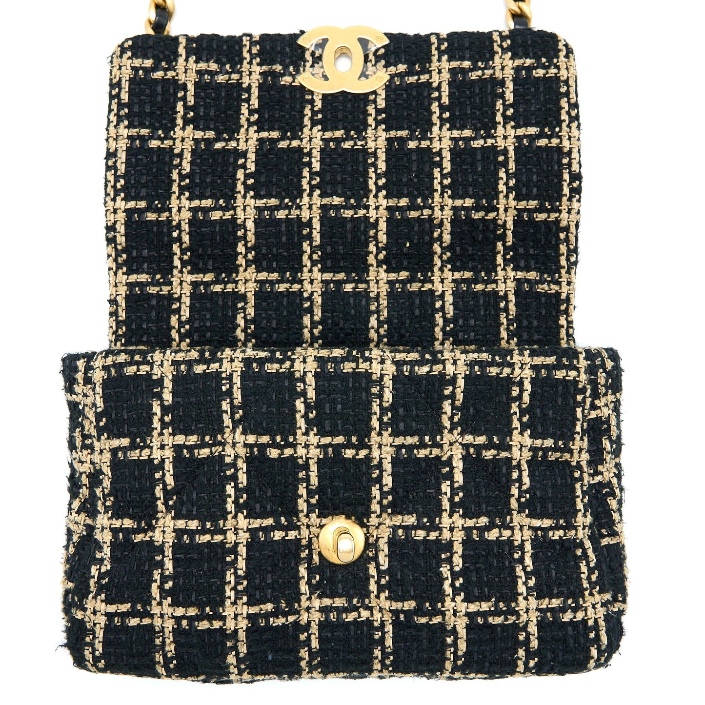 Chanel Tweed Small 19 Flap Bag Black/Gold With Multicolour Hardware