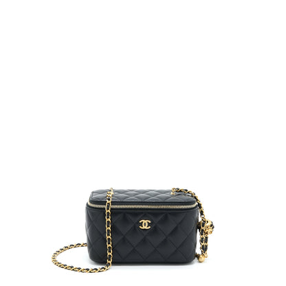 Chanel 22A Pearl Crush Long Vanity With Chain Lambskin Black GHW