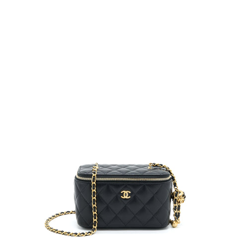 Chanel 22A Pearl Crush Long Vanity With Chain Lambskin Black GHW