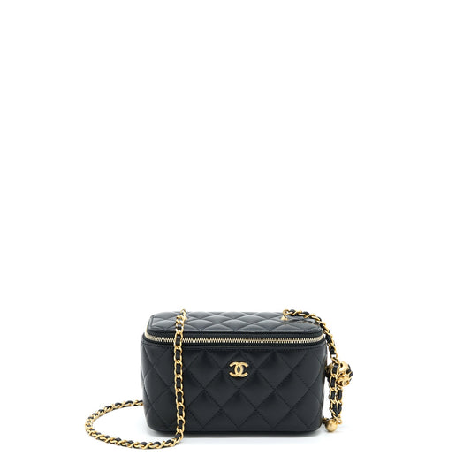 Chanel 22A Pearl Crush Long Vanity With Chain Lambskin Black GHW