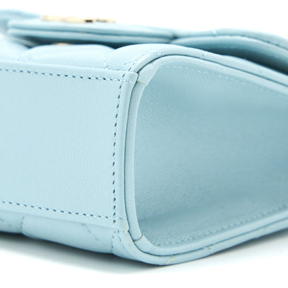 Chanel Mini Top Handle Flap Bag Lambskin Light Blue LGHW