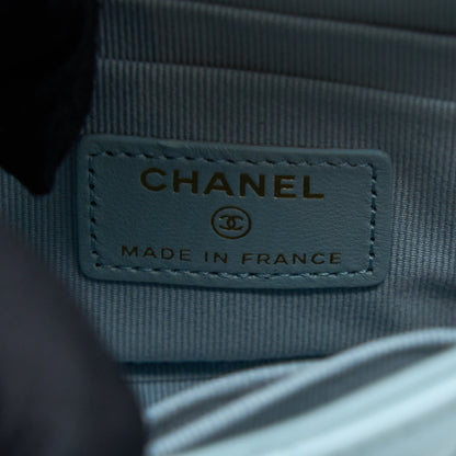 Chanel Mini Top Handle Flap Bag Lambskin Light Blue LGHW