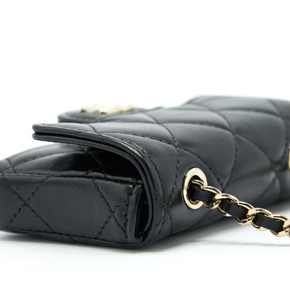 Chanel Mini Flap Belt Bag With Ribbon Lambskin Black LGHW