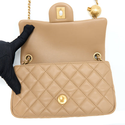 Chanel 22S Pearl Crushed Mini Rectangular Lambskin Dark Beige GHW(Microchip)