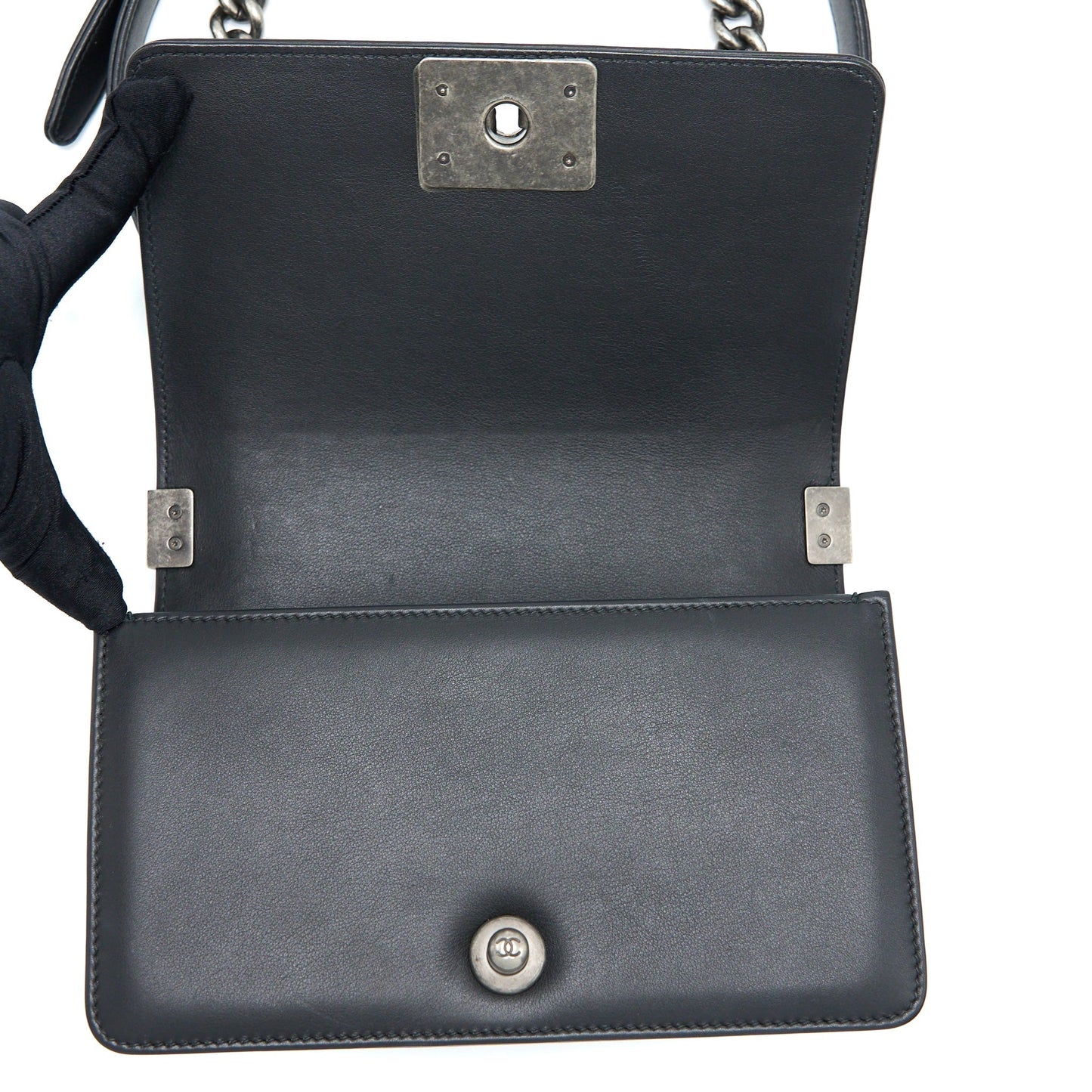 Chanel Small Boy Bag Calfskin Black With Ruthenium Hardware