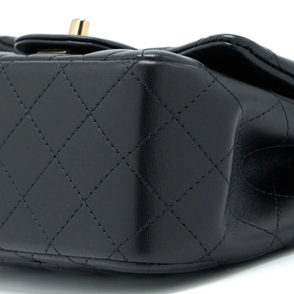 Chanel Mini Square Flap Bag Lambskin Black LGHW (Microchip)
