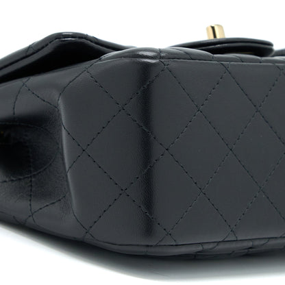 Chanel Mini Square Flap Bag Lambskin Black LGHW (Microchip)