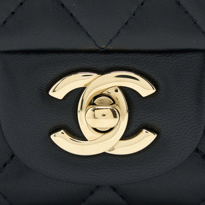 Chanel Mini Square Flap Bag Lambskin Black LGHW (Microchip)