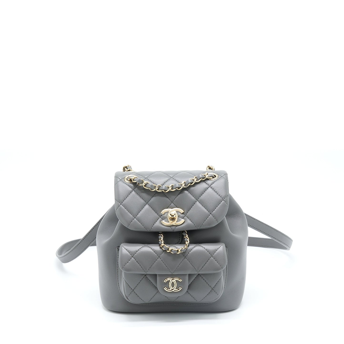 Chanel 22A Duma Backpack Lambskin Dark Grey LGHW (Microchip)