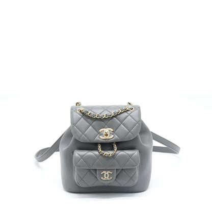 Chanel 22A Duma Backpack Lambskin Dark Grey LGHW (Microchip)