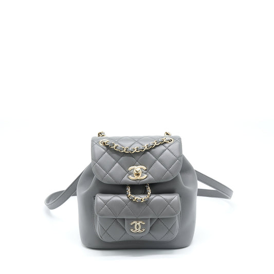 Chanel 22A Duma Backpack Lambskin Dark Grey LGHW (Microchip)