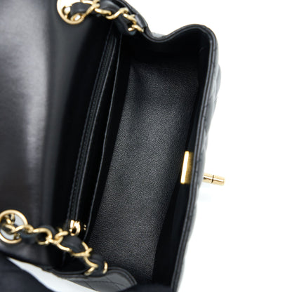 Chanel Mini Square Flap Bag Lambskin Black LGHW (Microchip)