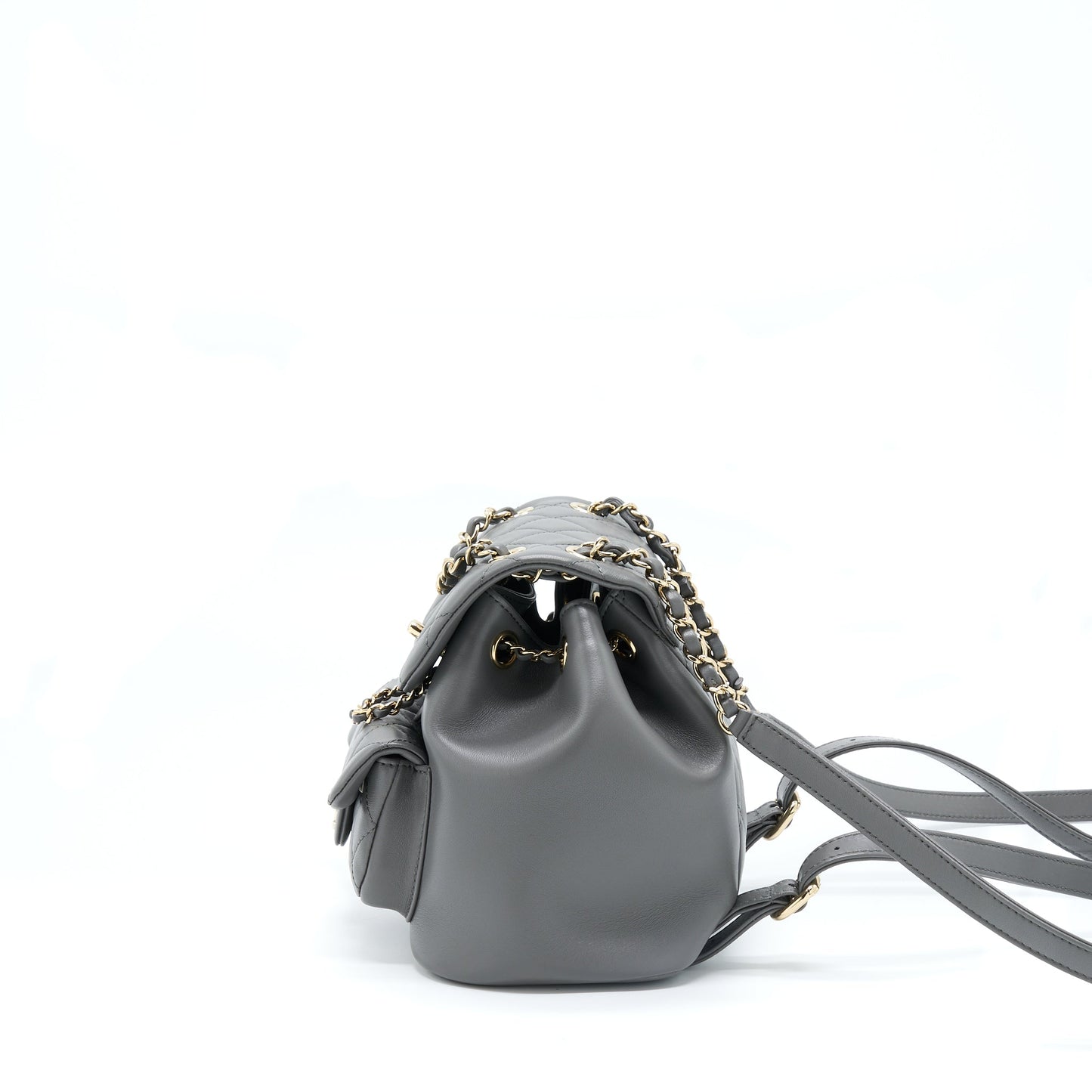 Chanel 22A Duma Backpack Lambskin Dark Grey LGHW (Microchip)