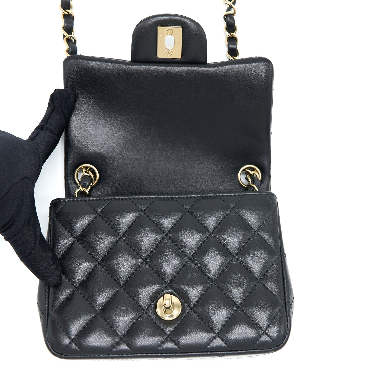 Chanel Mini Square Flap Bag Lambskin Black LGHW (Microchip)