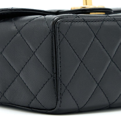 Chanel 22K Retro Classic New Mini Square Flap Bag Goatskin Black GHW(Microchip)